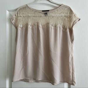 Eyelash lace blouse nude M